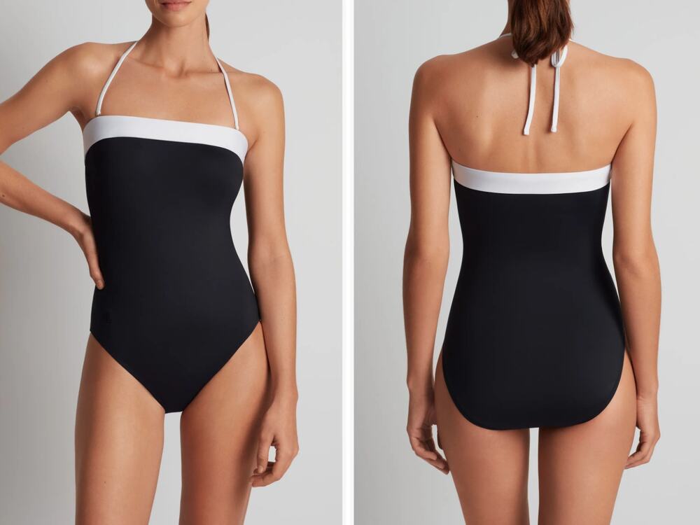 Ralph Lauren Modern Halter One Piece Swimsuit 6 NWOT Black White Travel Resort
